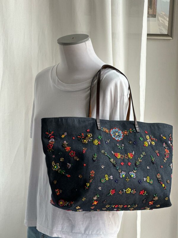 Vintage Fendi Roll Bag in denim e perline