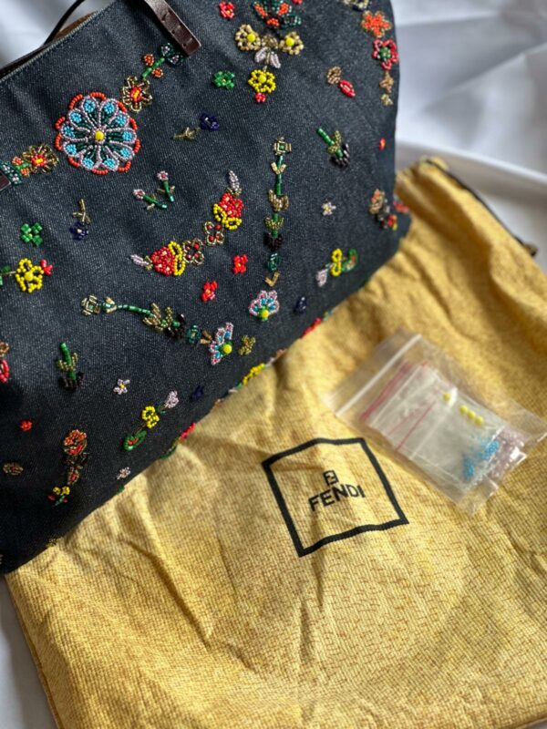 Vintage Fendi Roll Bag in denim e perline