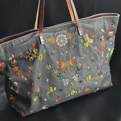 Vintage Fendi Roll Bag in denim e perline