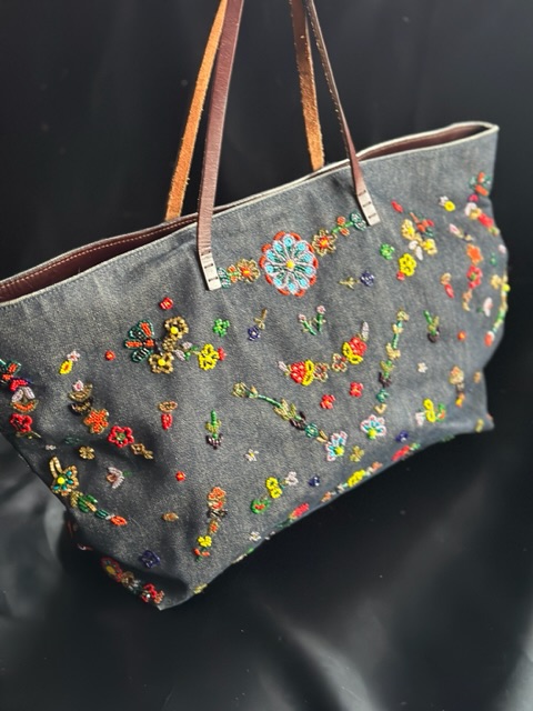 Vintage Fendi Roll Bag in denim e perline