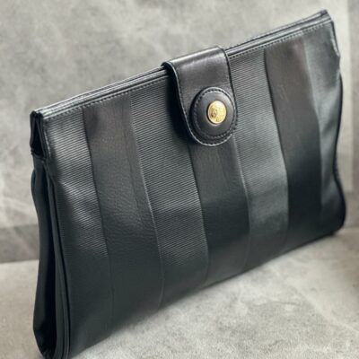 Vintage Fendi Pequin Leather Pochette