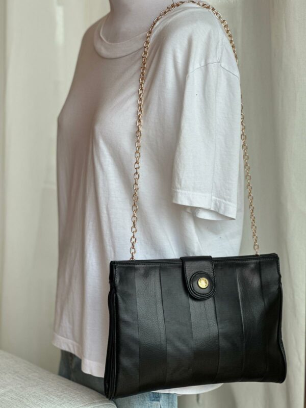 Vintage Fendi Pequin Leather Pochette
