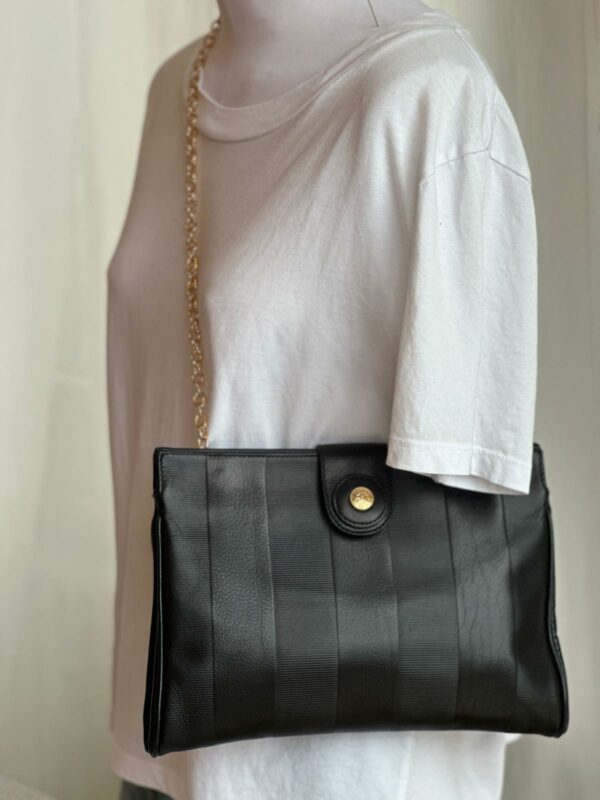 Vintage Fendi Pequin Leather Pochette