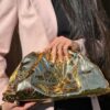 Bottega Veneta Metallic Leather Pouch Maxi Clutch