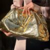 Bottega Veneta Metallic Leather Pouch Maxi Clutch