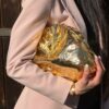 Bottega Veneta Metallic Leather Pouch Maxi Clutch