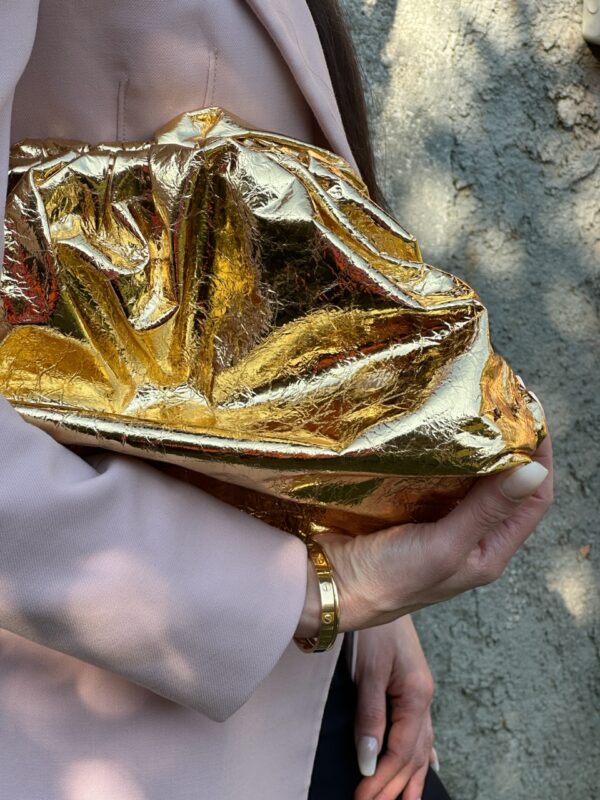 Bottega Veneta Metallic Leather Pouch Maxi Clutch