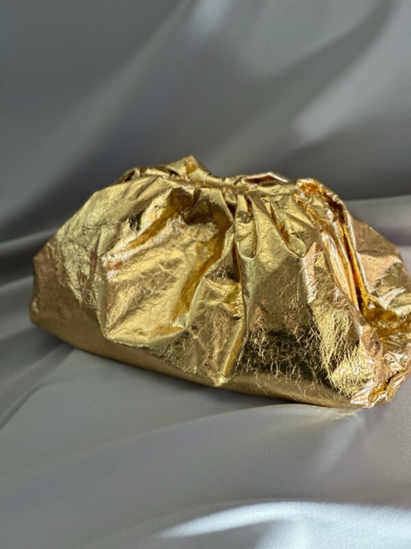 Bottega Veneta Metallic Leather Pouch Maxi Clutch