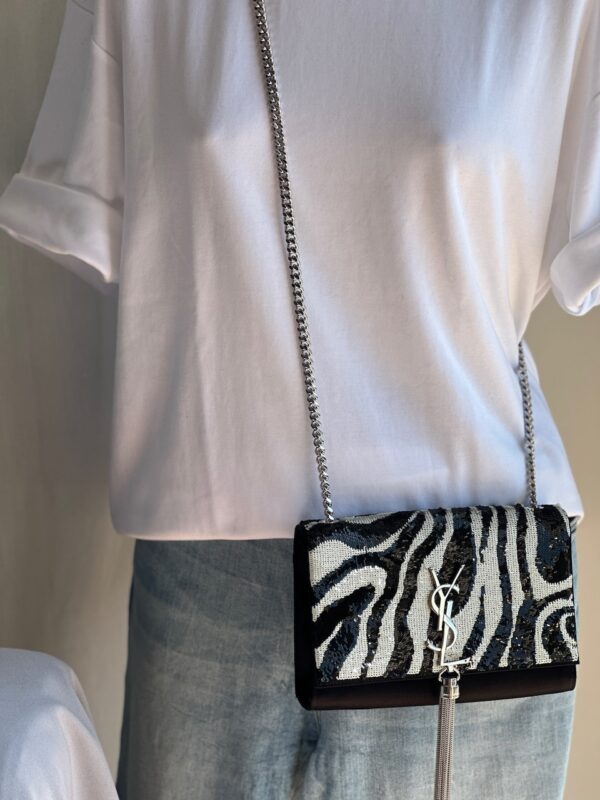 Saint Laurent Satin & Zebra Sequins Kate Chain Bag (2018)