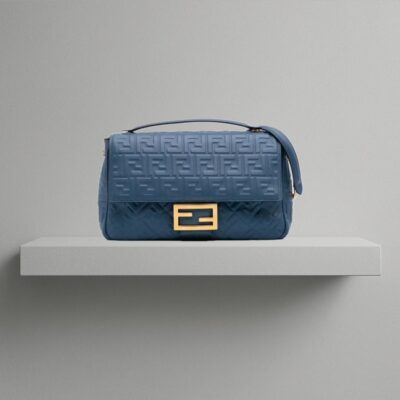 Fendi Baguette Blue Leather Zucca Bag (2023)
