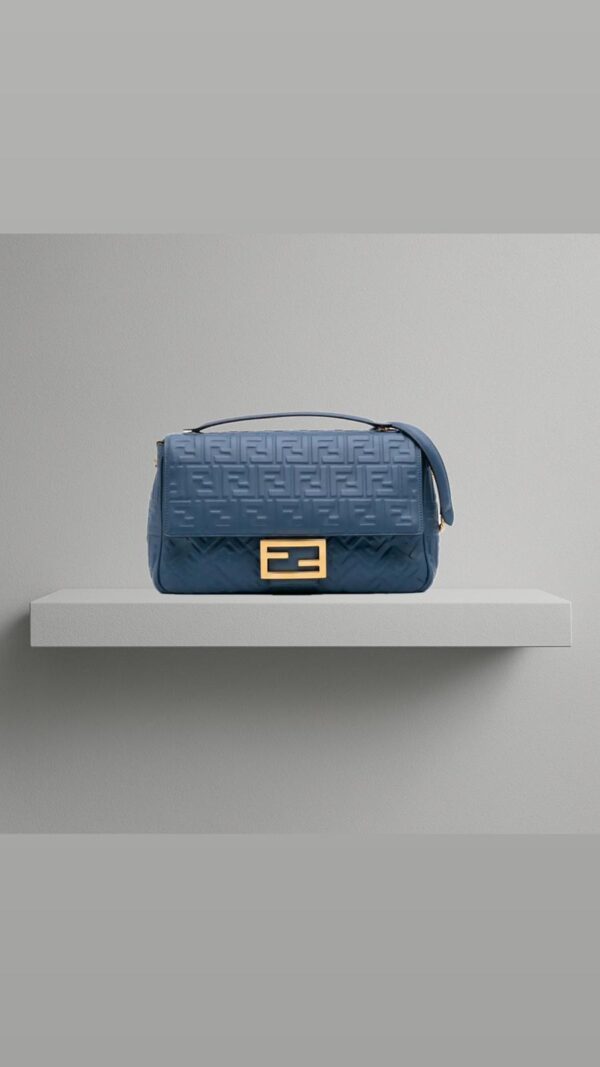 Fendi Baguette Blue Leather Zucca Bag (2023)