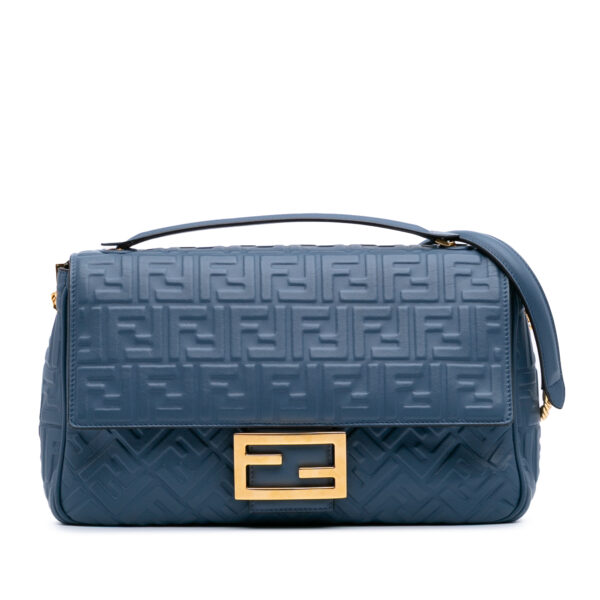 Fendi Baguette Blue Leather Zucca Bag (2023)