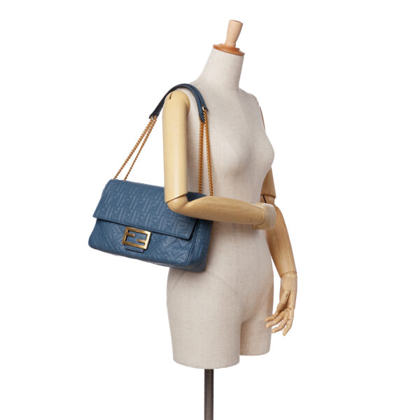 Fendi Baguette Blue Leather Zucca Bag (2023)