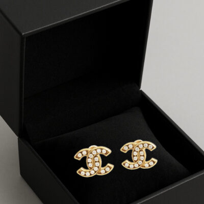 Chanel Gold Plated CC Crystal Earrings (2021)