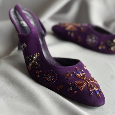 Fendi Purple Beaded Suede Slingback (2000s)