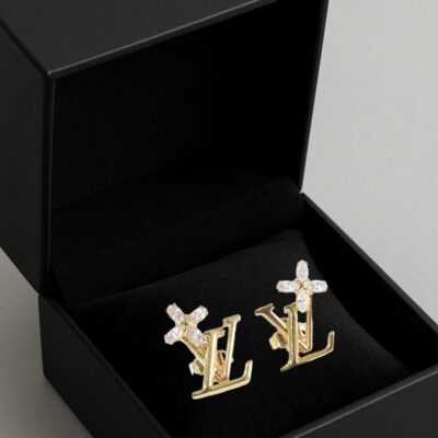 Louis Vuitton Gold Plated Flower Monogram Earrings