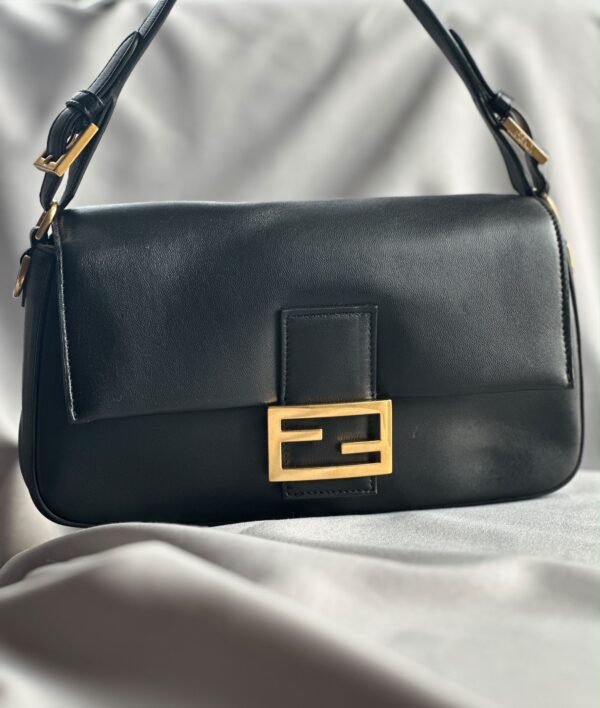 Fendi Black Leather Flap Baguette (2023)