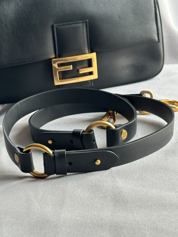 Fendi Black Leather Flap Baguette (2023)