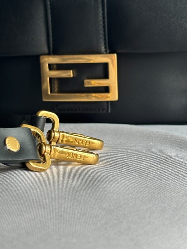 Fendi Black Leather Flap Baguette (2023)