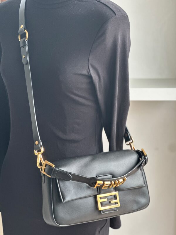 Fendi Black Leather Flap Baguette (2023)