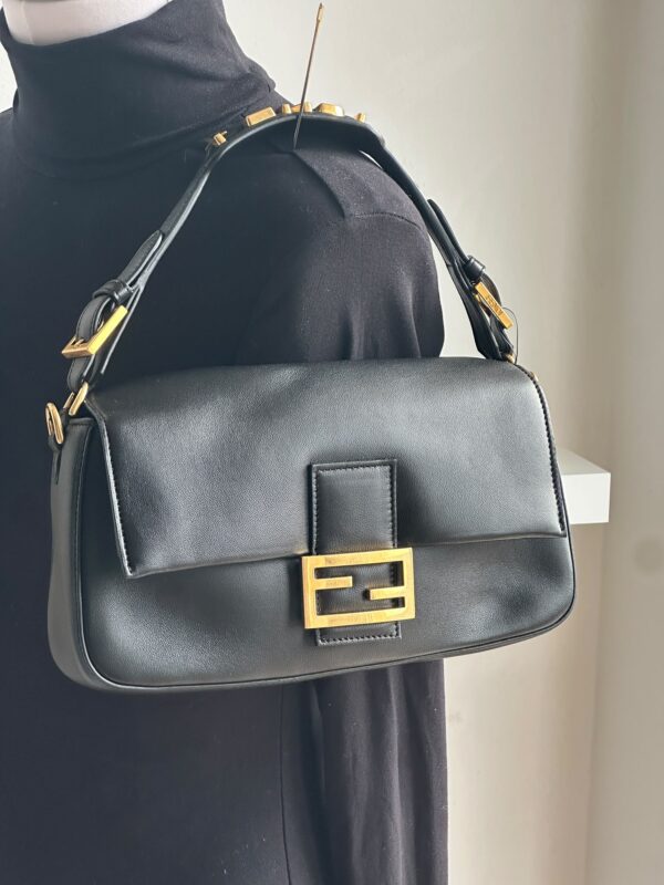 Fendi Black Leather Flap Baguette (2023)